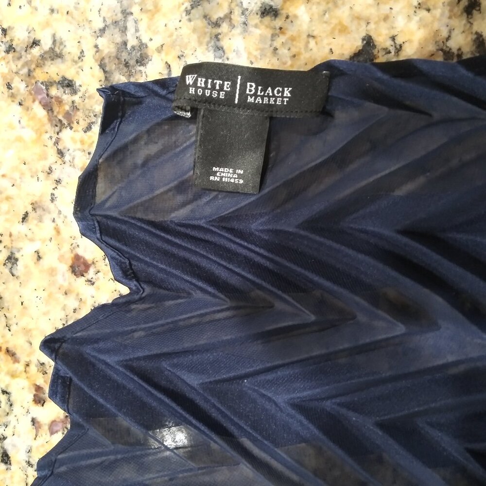 Navy Blue White House Black Market Corrugated Pleated Sheer Scarf